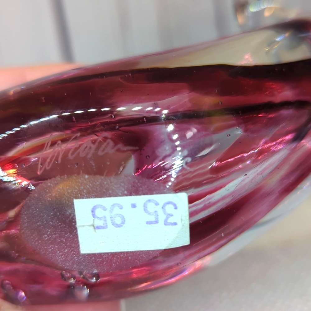 Murano Style Glass Signed Corcoran Whale‎ Clear Cranberry Paperweight Figurine - Picture 14 of 15